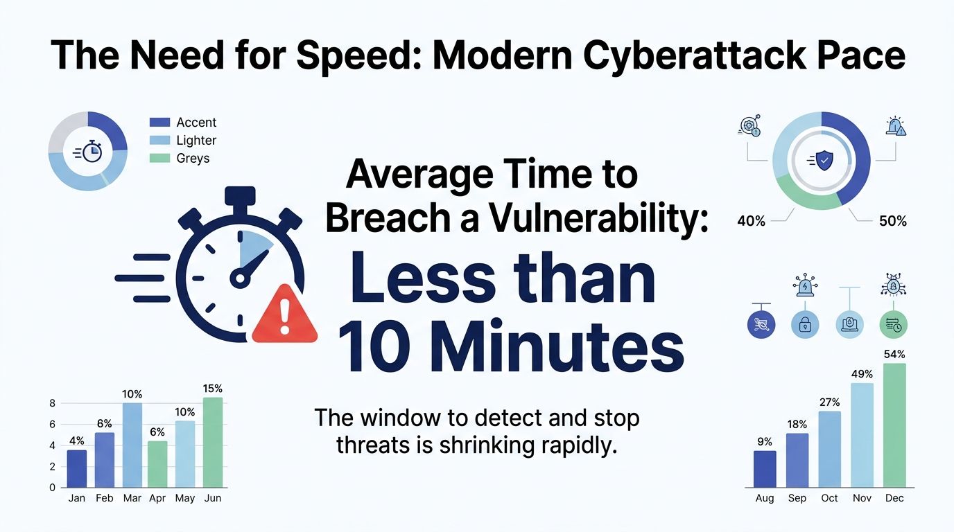 An infographic showing that the average time to breach a vulnerability is now less than 10 minutes.